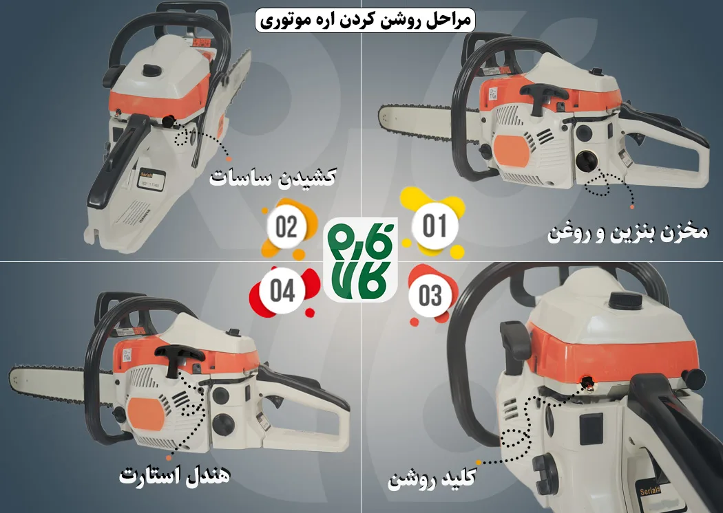 مراحل روشن کردن اره موتوری - مراحل روشن کردن اره بنزینی