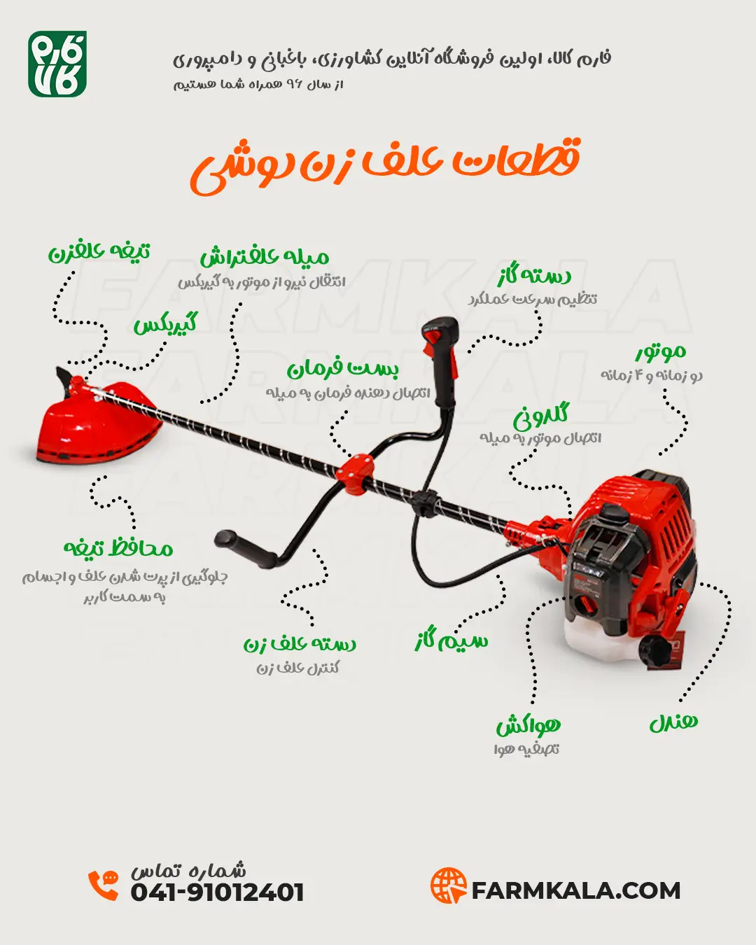 قطعات دستگاه علف زن دوشی - قطعات علف زن - قطعات علفتراش دوشی - خرید علف تراش - خرید علفتراش - قیمت علف تراش - قیمت علفزن - خرید علف زن دوشی - فروشگاه لوازم باغبانی فارم کالا